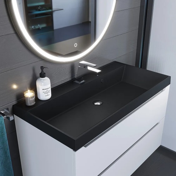 Раковина для ванной кварцевая Uperwood Classic Quartz 90х45х15 см, черная матовая, уголь #6