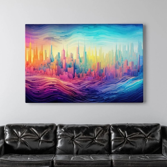 Интерьерная картина "Яркий город абстракция" на холсте, большая, размер 80х115 см #8