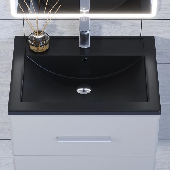 Раковина для ванной кварцевая Uperwood Foster Quartz 60х40,5х16,5 см, черная матовая, уголь #4