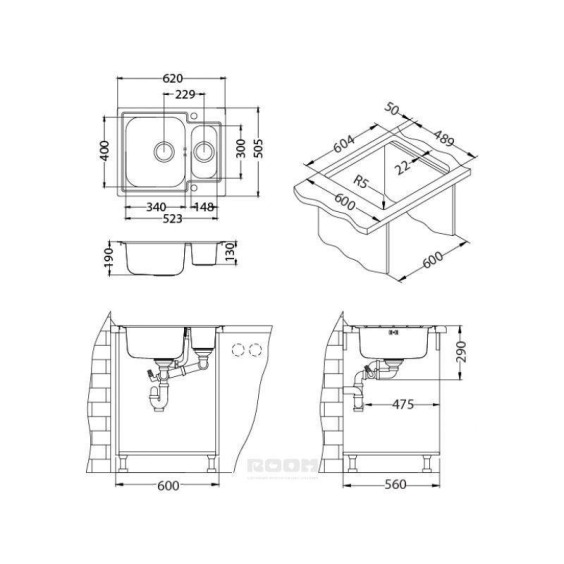 Alveus Line Maxim 50 FS SAT-90 615X505 1+1 кухонная мойка #2