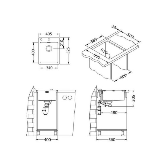 Alveus Pure Up 10 KMB 90 FI 405X525 кухонная мойка #3