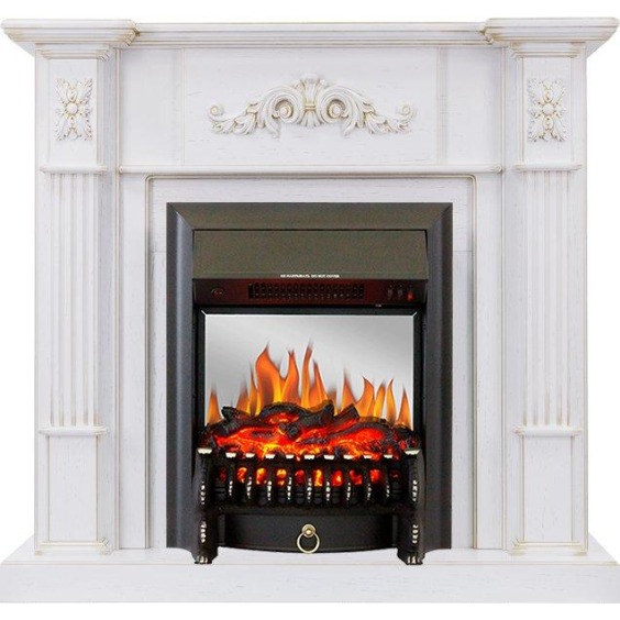 Каминокомплект Martin - Белый дуб, патина золото с очагом Fobos FX M Black #1