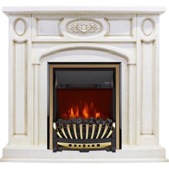 Каминокомплект Florence - Слоновая кость с патиной с очагом Aspen Gold #1