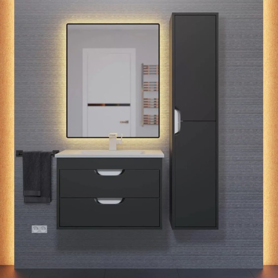 Тумба под раковину для ванной подвесная Uperwood Modul 61х44,4х55 см, черная матовая #8