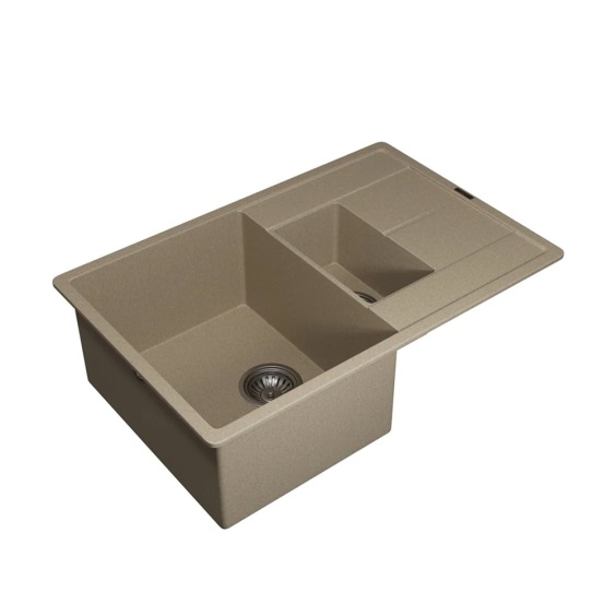 Кухонная мойка кварцевая Uperwood Quartz UPD-05-02, прямоугольная двухсекционная, бежевая #2