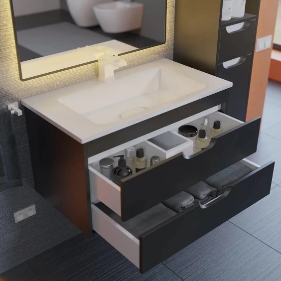 Тумба под раковину для ванной подвесная Uperwood Modul 75х44,4х55 см, черная матовая #10
