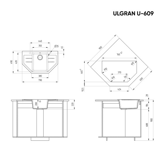 Мойка для кухни из искусственного камня Ulgran U-609-342, графит #2
