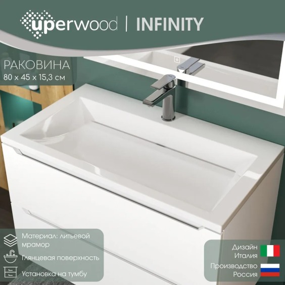 Раковина для ванной 80х45см Uperwood Infinity, белая глянцевая #3