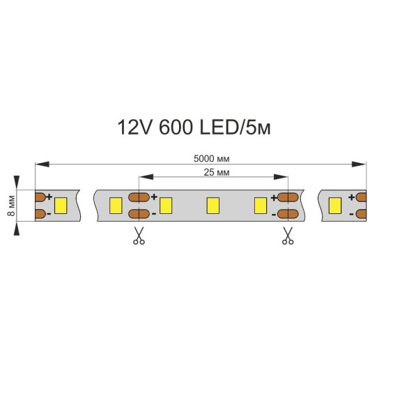 Лента светодиодная AQ Led-Line 2835 120 LED/м 12V 9.6W/м 8 мм IP20 Нейтральный белый 4000-4400 К, 5 м (15.0012) #5