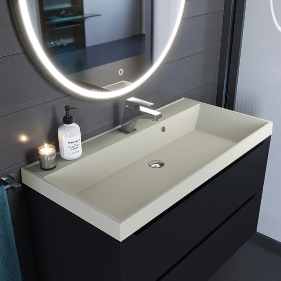 Раковина для ванной кварцевая Uperwood Classic Quartz 100х45х15 см, бежевая матовая, лён #3
