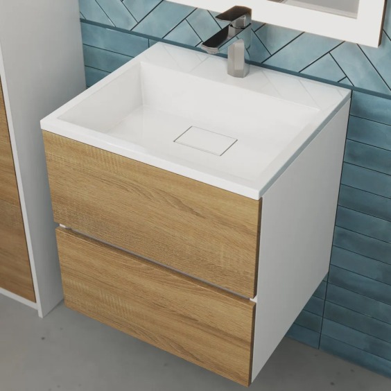 Тумба с раковиной для ванной подвесная Uperwood Barsa 50х45х57 см, белая/дуб сонома, раковина белый глянец #7