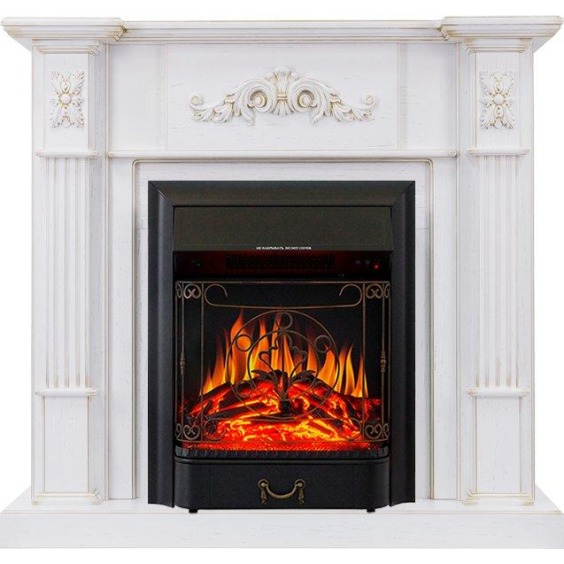 Каминокомплект Martin - Белый дуб, патина золото с очагом Majestic FX Black #1