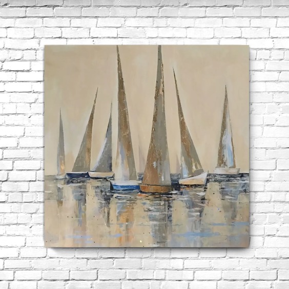Картина на стену большая на холсте интерьерная "Паруса в бежевом", размер 70х70 см #1