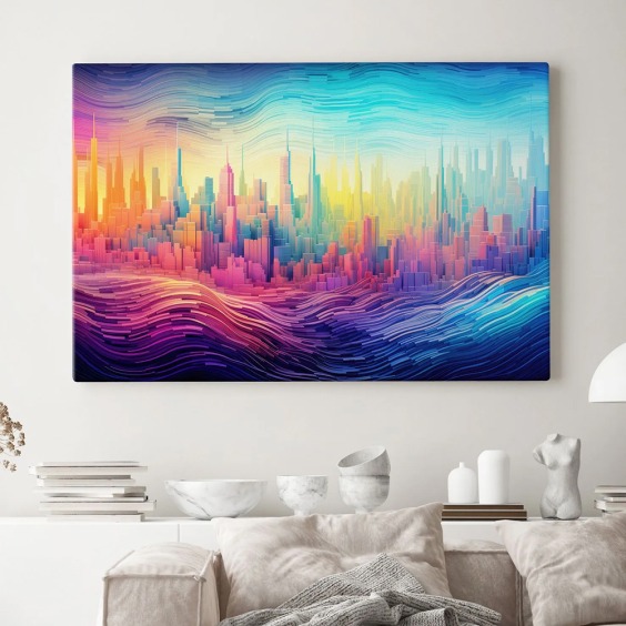 Интерьерная картина "Яркий город абстракция" на холсте, большая, размер 30х45 см #7