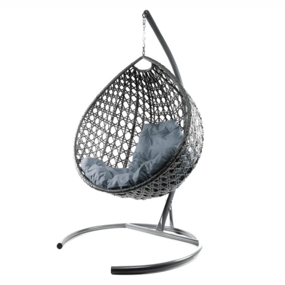 Комплект подвесное кресло Капля Люкс с ротангом серое, серая подушка #2 Комплект подвесное кресло Капля Люкс с ротангом серое, серая подушка #2