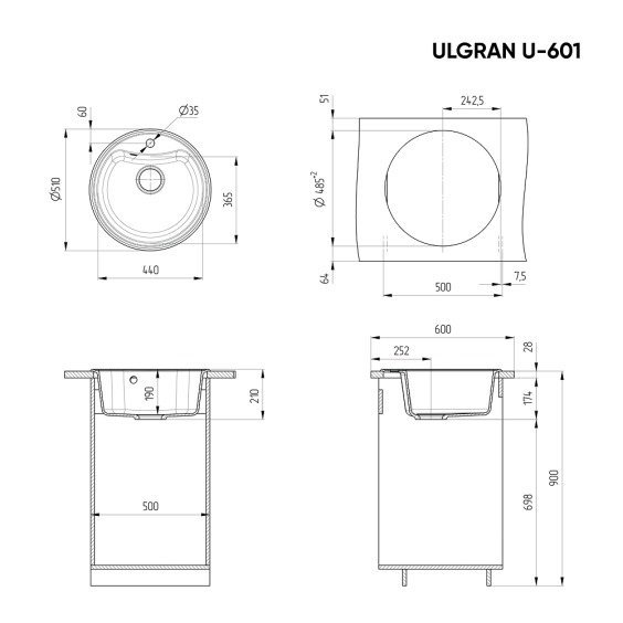 Мойка для кухни из искусственного камня Ulgran U-601-328, бежевый #2
