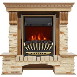 Каминокомплект Pierre Luxe - Дуб / Сланец с очагом Aspen Gold