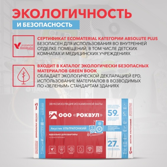 Утеплитель Rockwool Акустик Баттс Ультратонкий 1000х600х27 мм, 12 шт. уп #7