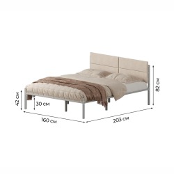 Комплект кровать Металика Б160Х200+Г3 Цвет Серый + 2 компл сп vel-RS-1-160