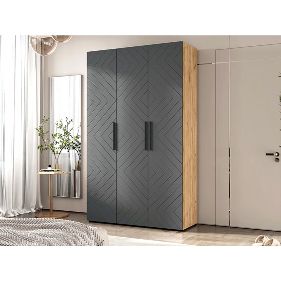 Флэш Шкаф 3-х створчатый 1350 мм, Браш Графит / Дуб Крафт #3 Флэш Шкаф 3-х створчатый 1350 мм, Браш Графит / Дуб Крафт #3