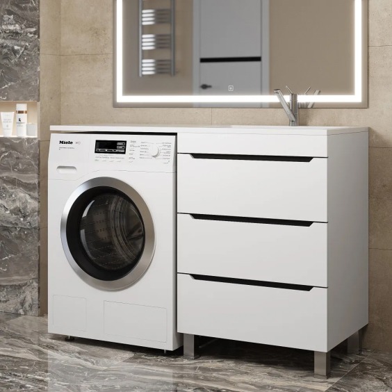 Тумба под стиральную машину напольная Uperwood Tanos 58х47,5х76,5 см, белая/графит, 3 ящика #6