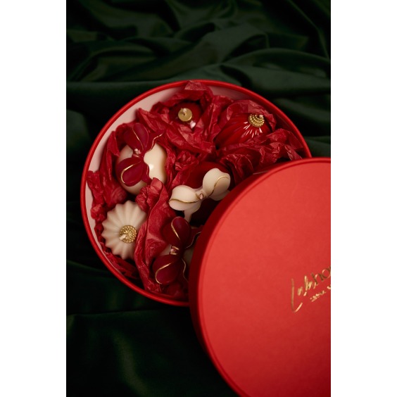 Свеча Wax Christmas ball, ребристый красный шар с золотыми брызгами #6