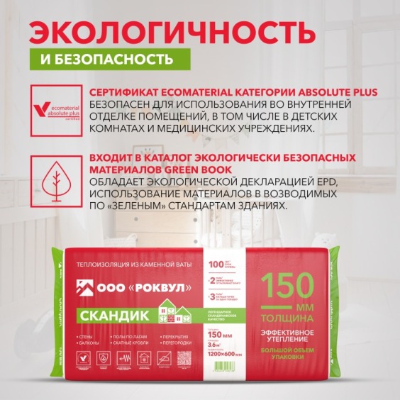 Утеплитель Rockwool Лайт Баттс скандик 1200х600х150 мм, 5 шт. уп #7