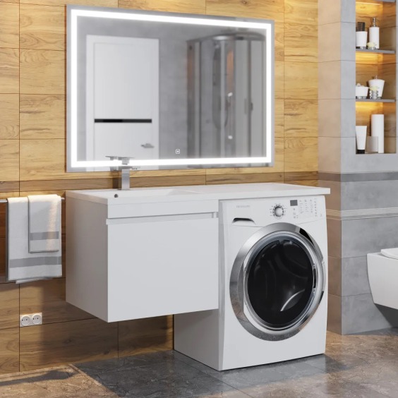 Тумба под стиральную машину подвесная Uperwood Magenta 55х50х55 см, белая, выдвижной ящик #8