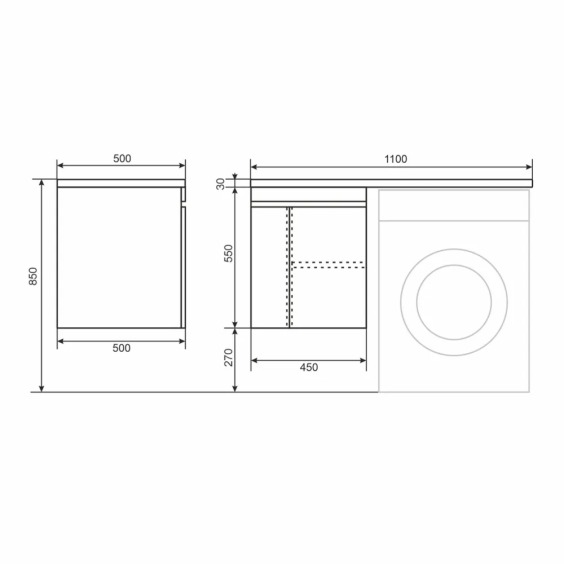 Тумба под стиральную машину подвесная Uperwood Magenta 45х50х55 см, белая/графит, с дверцами #11