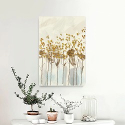 Картина на стену большая на холсте интерьерная "Цветки в золоте", размер 60х40 см