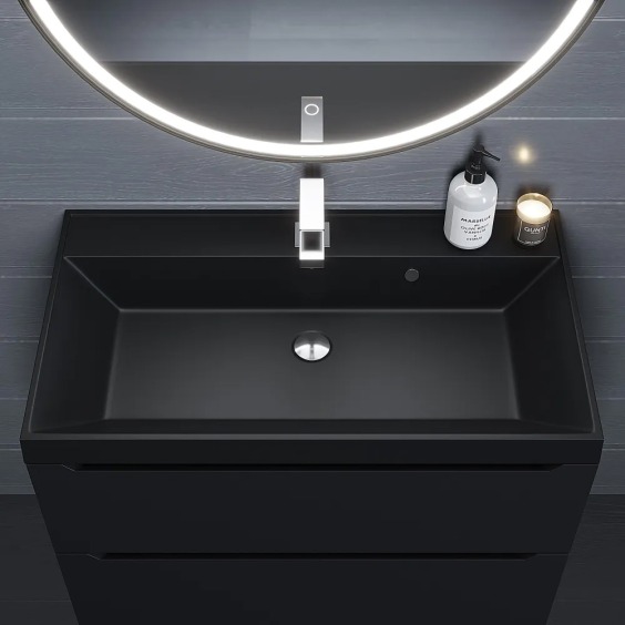 Раковина для ванной кварцевая Uperwood Classic Quartz 80х45х15 см, черная матовая, уголь #4