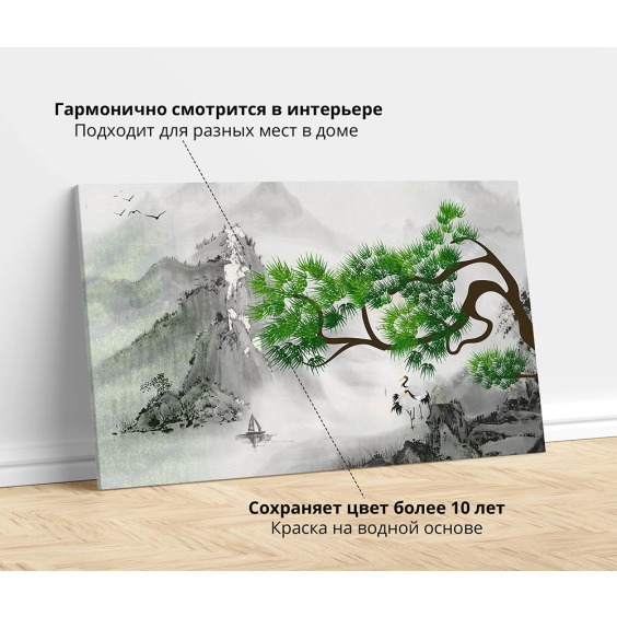 Картина на стену большая на холсте интерьерная "Цапли в горах", размер 60х90 см #3