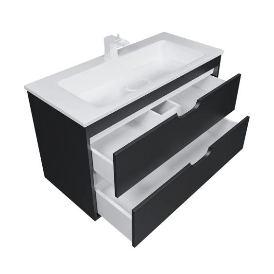 Тумба под раковину для ванной подвесная Uperwood Modul 95х44,4х55 см, черная матовая #3