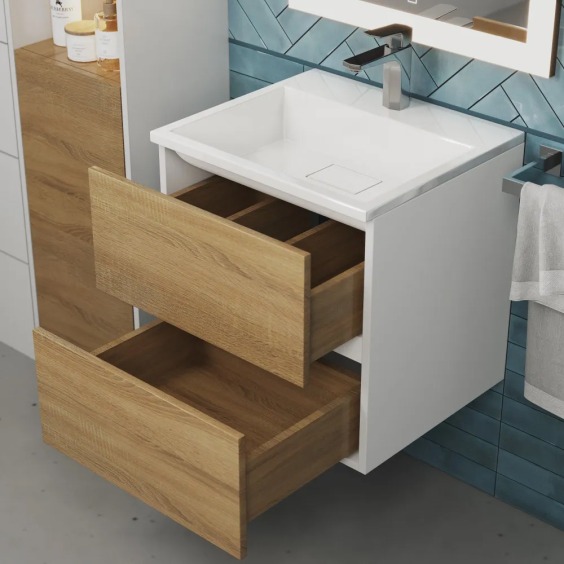 Тумба с раковиной для ванной подвесная Uperwood Barsa 50х45х57 см, белая/дуб сонома, раковина белый глянец #6