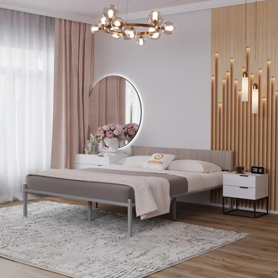 Комплект Лофт кровать 160х190 серая с кремовым чехлом тк 05 #3 Комплект Лофт кровать 160х190 серая с кремовым чехлом тк 05 #3