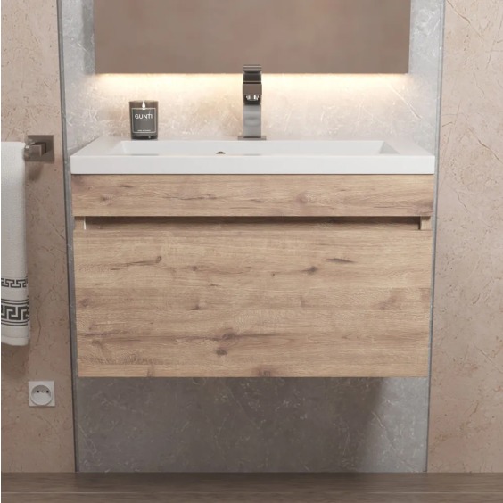Тумба под раковину для ванной подвесная Uperwood Eva 57х47х35 см, Крафт Табачный, выдвижной ящик #8