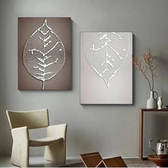 Интерьерная модульная картина "Листья" на холсте, большая, в наборе 2 вертикальные картины, размер каждой 90х60 см, общий размер 90х120 см #1