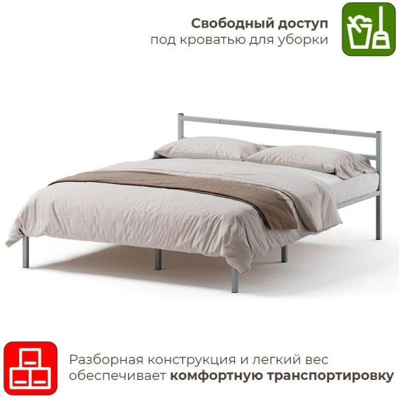 Двуспальная кровать металлическая Лофт компакт, 180х190 см, Серый #4
