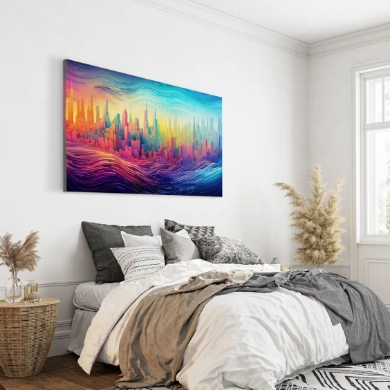 Интерьерная картина "Яркий город абстракция" на холсте, большая, размер 80х115 см #6