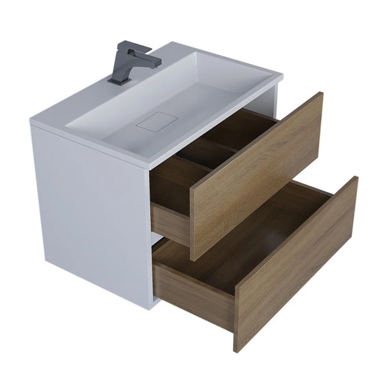 Тумба с раковиной для ванной подвесная Uperwood Barsa 70х45х57 см, белая/дуб сонома, раковина белый глянец #2