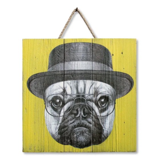 Картина "Мопс в шляпе и очках" 40х40 см #1