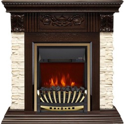 Каминокомплект Luxemburg (каменный) - Сланец/Темный дуб с очагом Aspen Gold