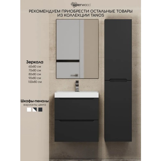 Тумба под раковину 50 см, Uperwood Tanos, черная матовая #8