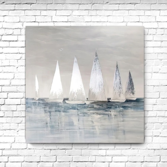 Картина на стену большая на холсте интерьерная "Паруса в серебре", размер 50х50 см #1