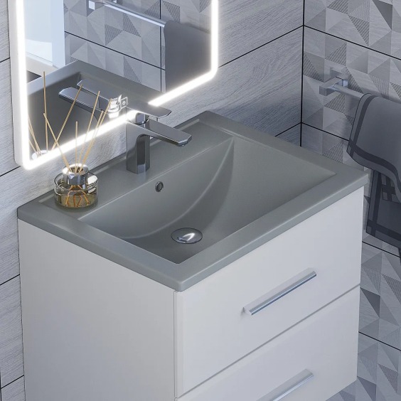 Раковина для ванной кварцевая Uperwood Foster Quartz 60х40,5х16,5 см, серая матовая, бетон #5