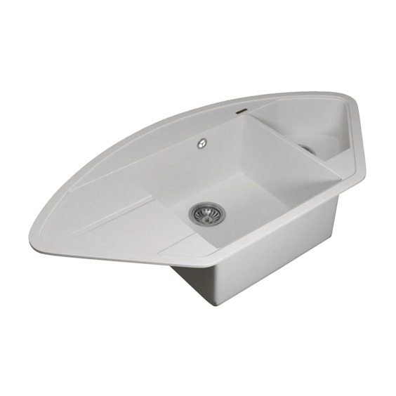 Кухонная мойка кварцевая Uperwood Quartz UPD-06-01, угловая двухсекционная, белая #2