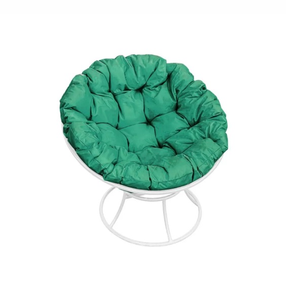Комплект кресло Папасан без ротанга белое, зеленая подушка #1
