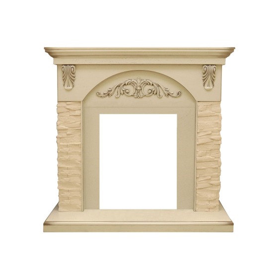 Каминокомплект Bern Сланец крупный бежевый / Алебастр темная патина с очагом Fobos FX Black #2