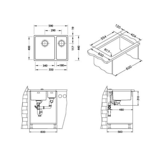 Alveus Kombino 120 SAT-90 550X400X144 кухонная мойка #3