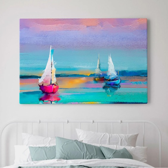 Картина на стену большая на холсте интерьерная "Паруса в закате" 50х80 см #1